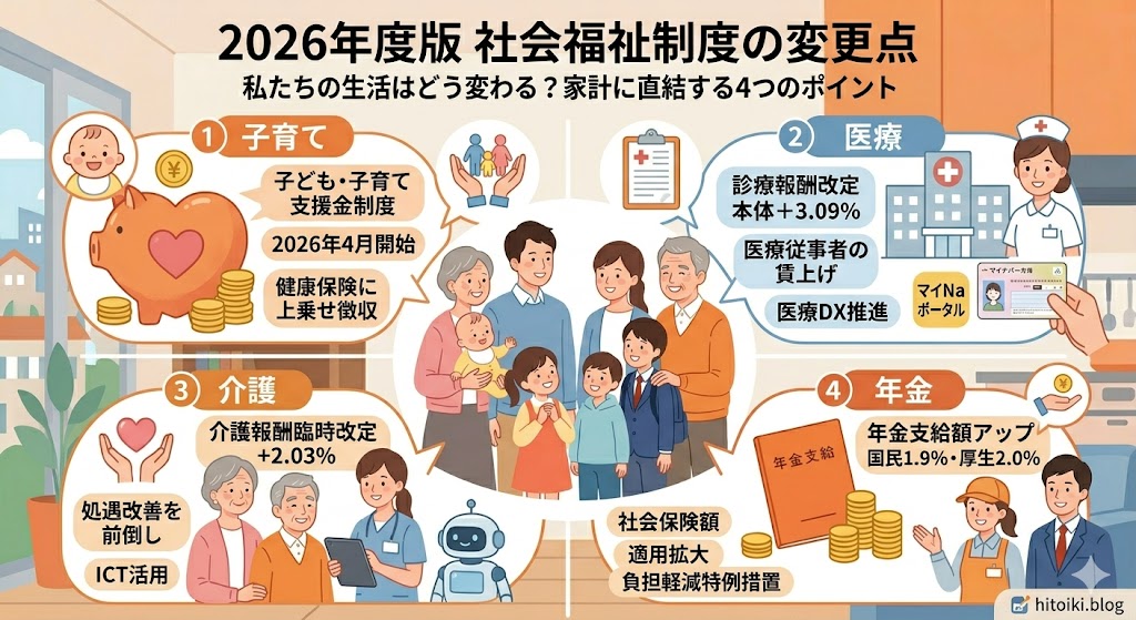 【2026年度版】私たちの生活はどう変わる？お給料や家計に直結する「社会福祉・年金・医療」の変更点を解説！